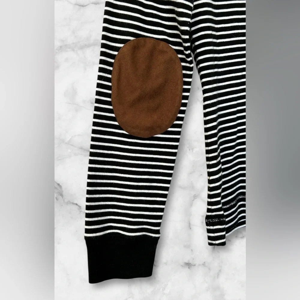 Lauren Ralph Lauren Black White Striped Top Suede Elbow Patches and Accents Sz M - Picture 7 of 15